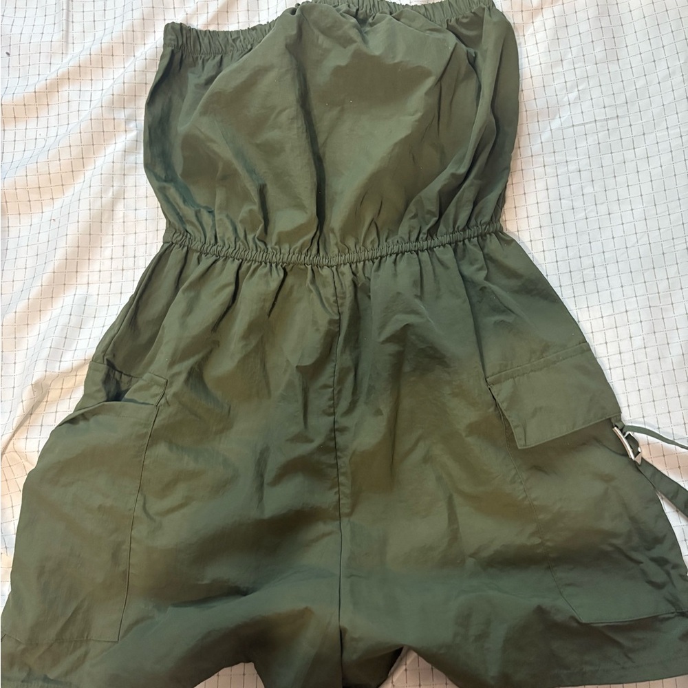 No Boundaries Strapless Olive Green Dress